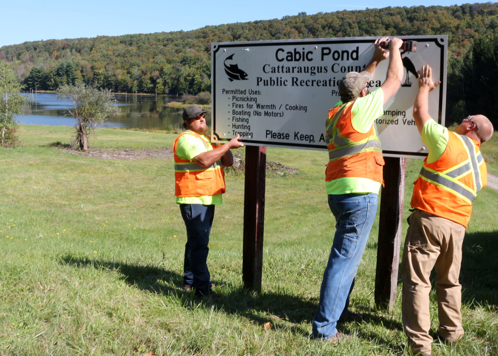 Signage going up at Cattaraugus County Reforestation Areas, Ponds